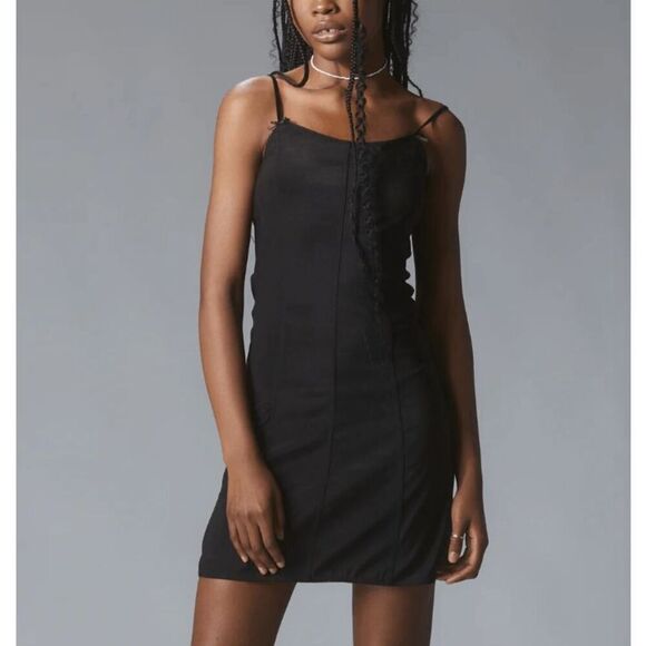 UNIF Black Stretch Mini Dress Spaghetti Straps Back Zipper Lined Size XS - Picture 1 of 11